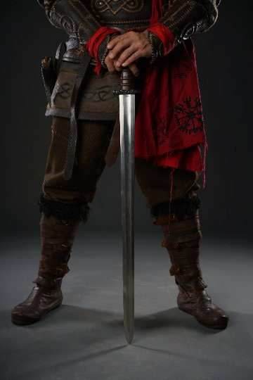 Assassin leather low boots + greaves with fur - brown (lie photo) / 5