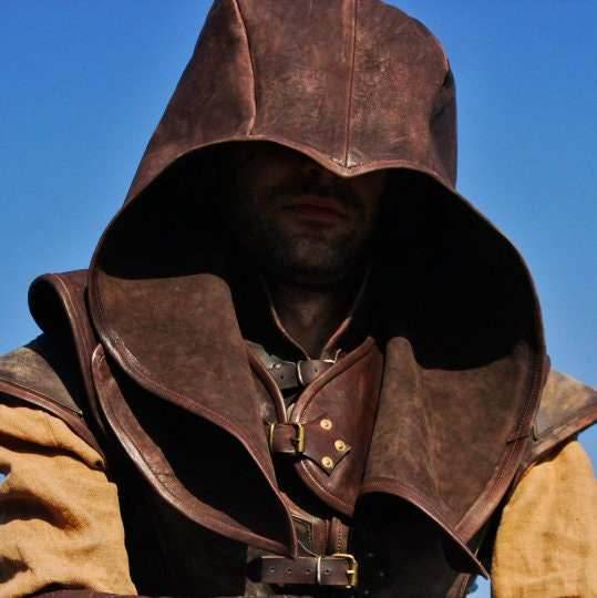Medieval leather hood (Assassin) - S / Black