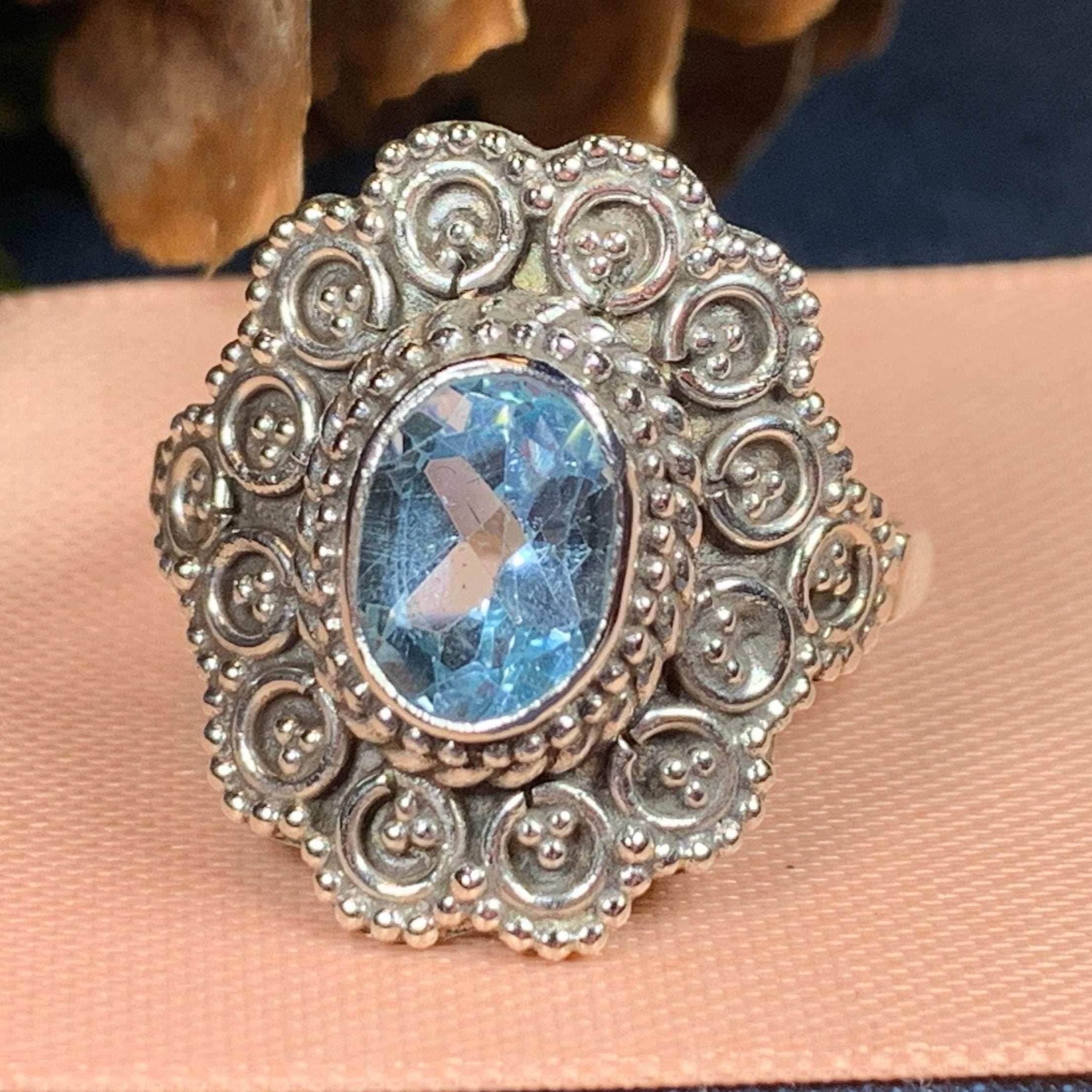 Celtic Queen Ring - 8 / Blue Topaz