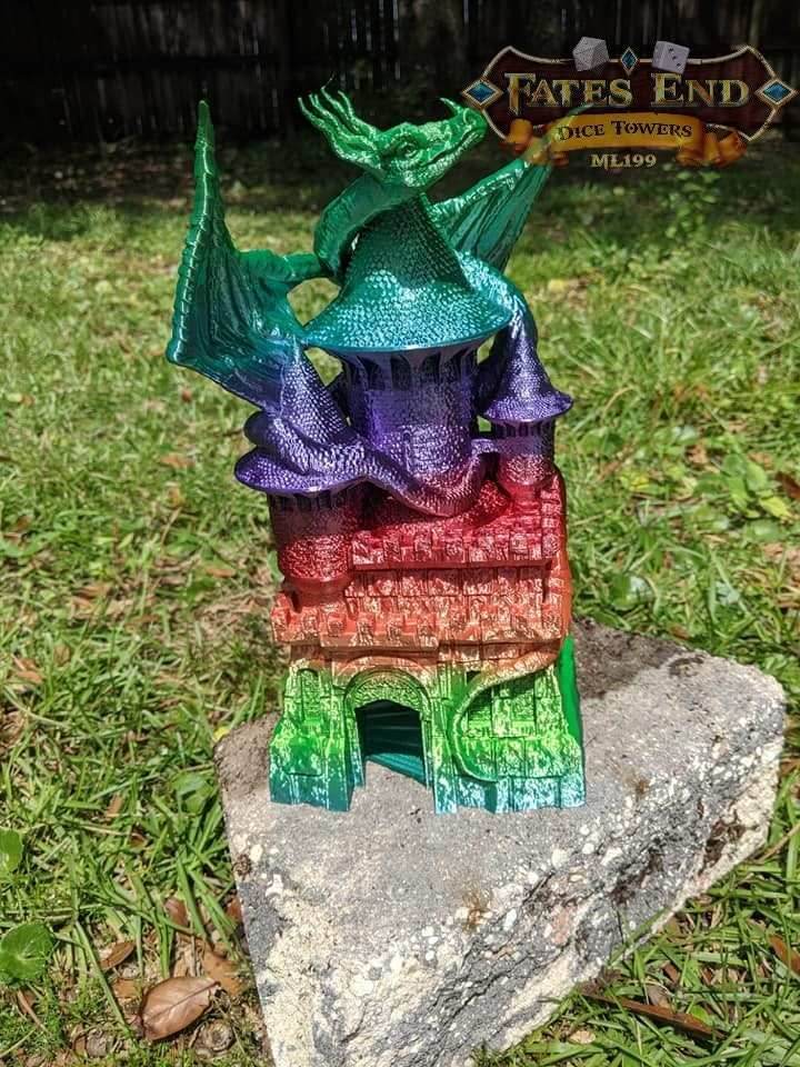 Dragon Dice Tower - Fate's End Collection - Ignite Epic Adventures with the Breath of Mythical Beasts! - Black / Yes- Include Random Dice Set