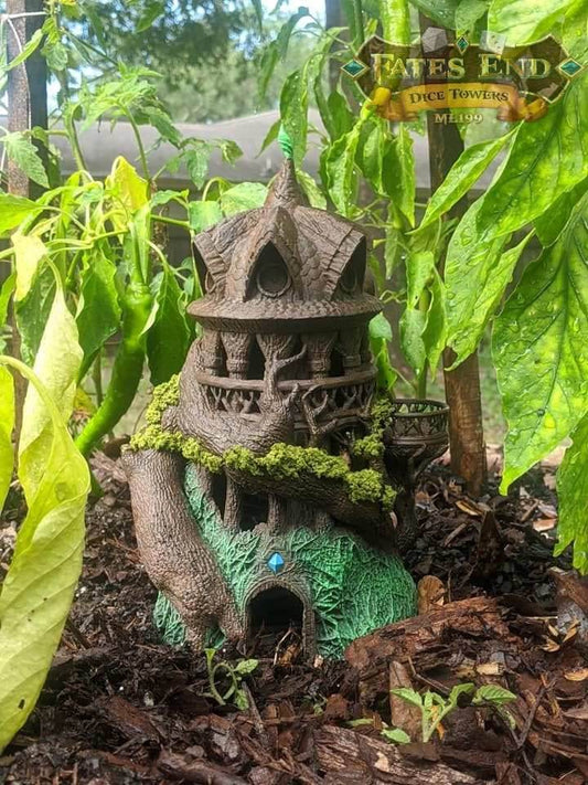 Druid 3D Printed Dice Tower - Fate's End Collection - Harness Nature's Magic and Ancient Rituals with Every Roll! - Black / Yes- Include Random Dice Set