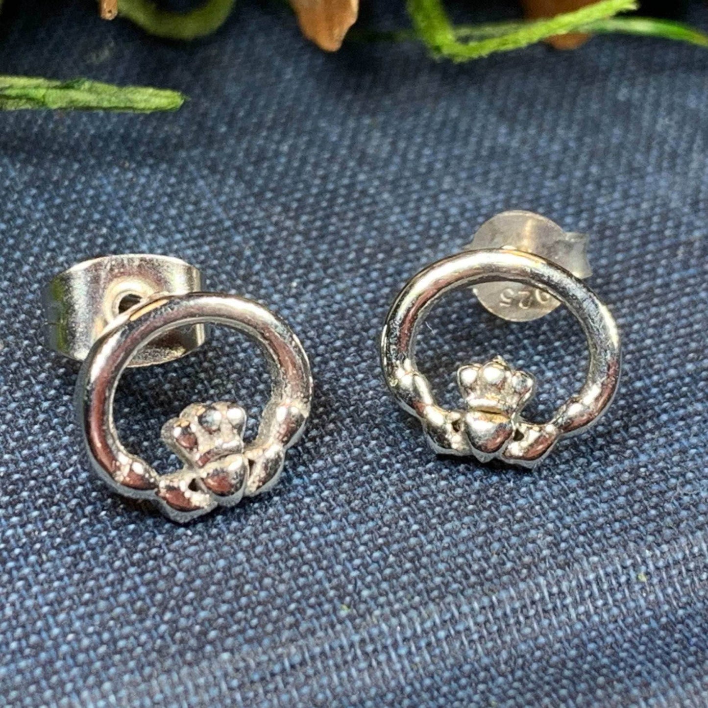 Pewter Claddagh Stud Earrings - 