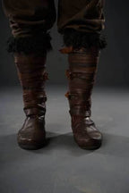 Assassin leather low boots + greaves with fur - brown (lie photo) / 5