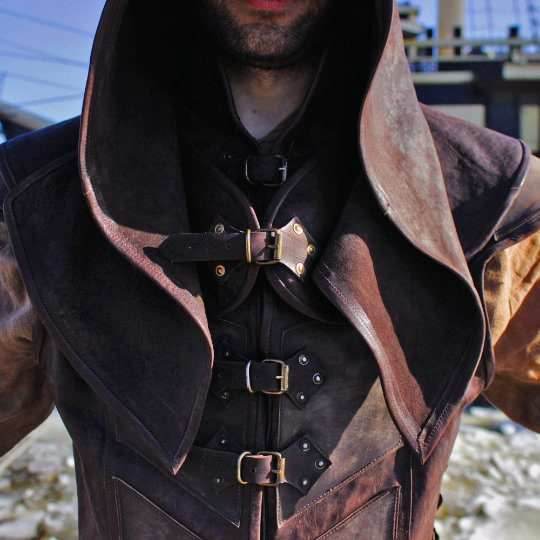 Medieval leather hood (Assassin) - S / Black