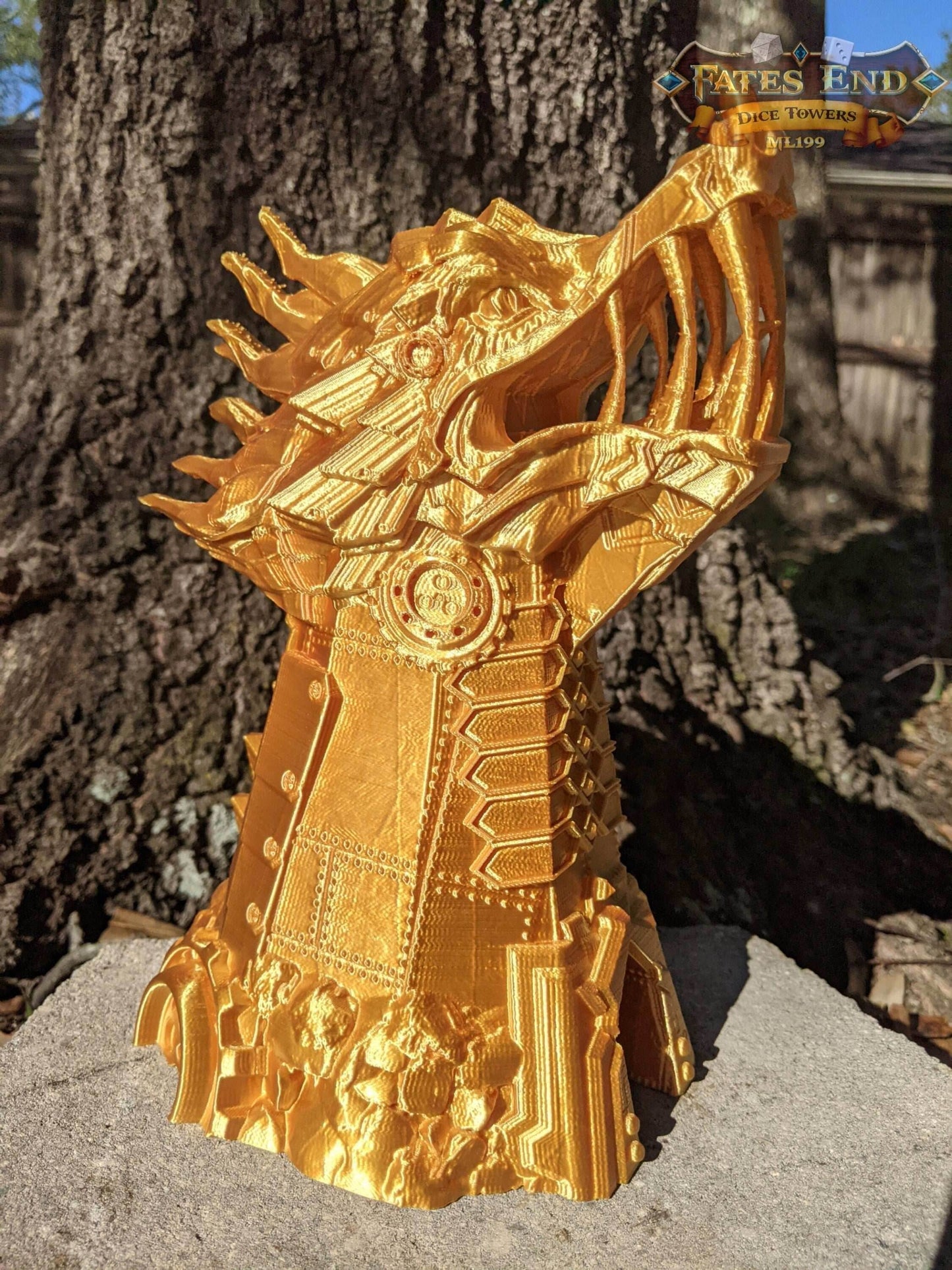 Clockwork Steampunk Dragon Dice Tower - Fate's End Collection - Unleash Mechanical Majesty and Timeless Tales with Every Roll. - Black / Yes- Include Random Dice Set