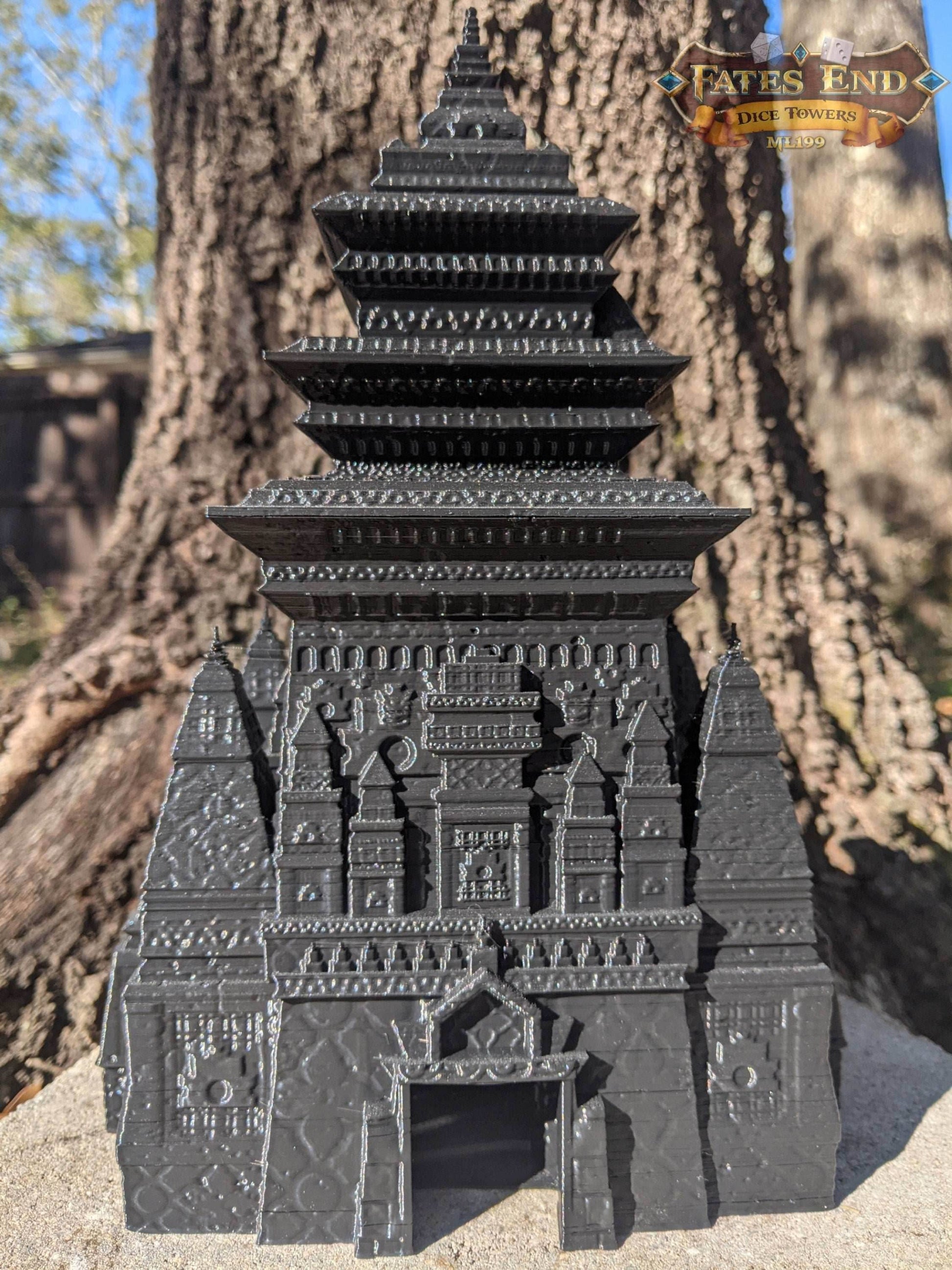 Monk 3D Printed Dice Tower- Fate's End Collection- Channel Tranquil Strength and Unwavering Focus! - Black / Yes- Include Random Dice Set