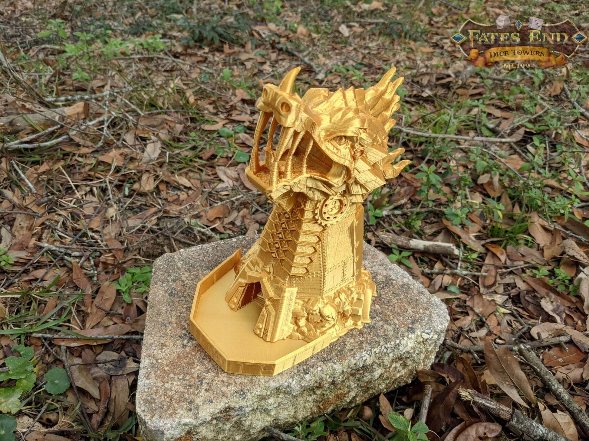 Clockwork Steampunk Dragon Dice Tower - Fate's End Collection - Unleash Mechanical Majesty and Timeless Tales with Every Roll. - Black / Yes- Include Random Dice Set