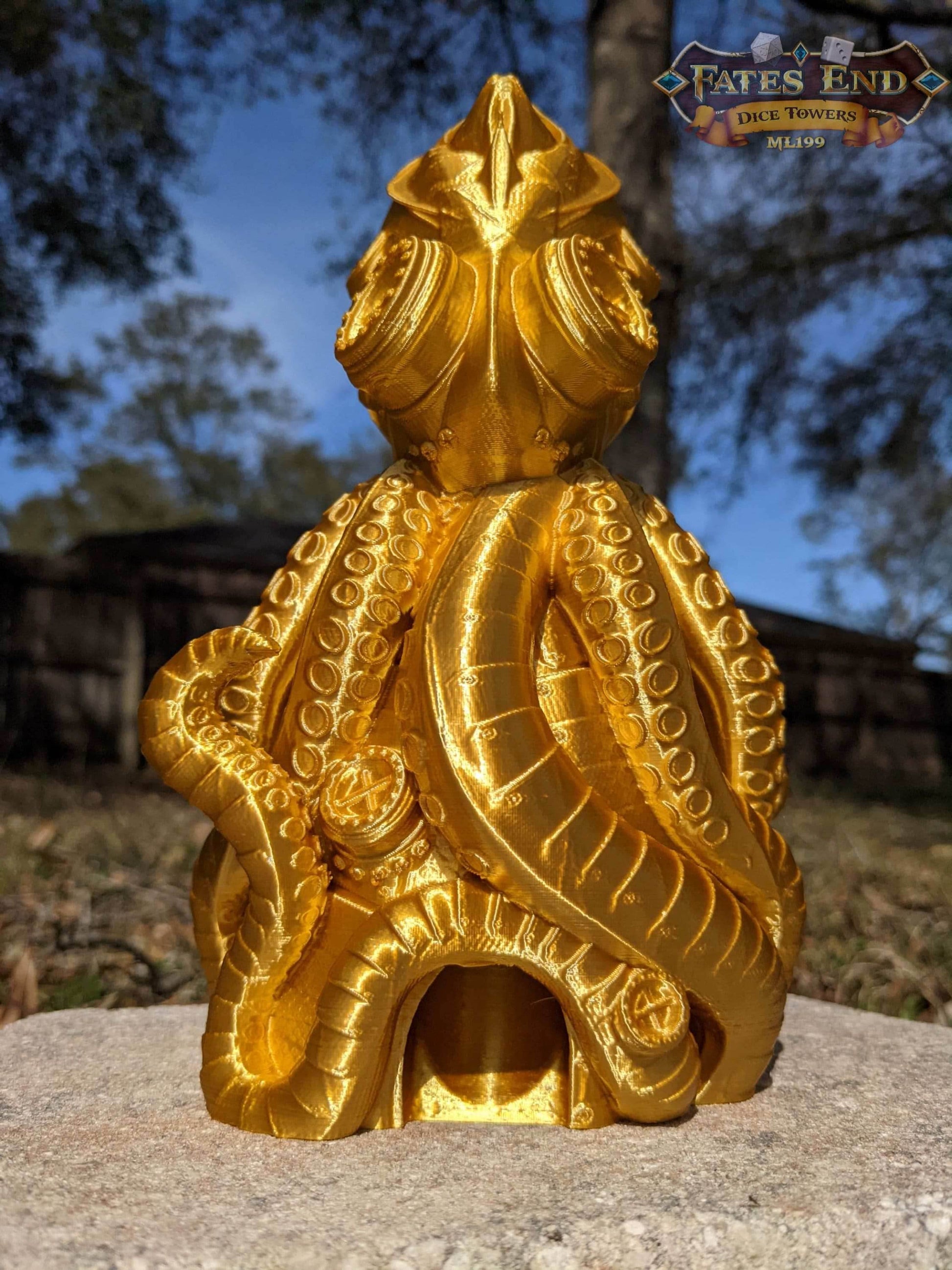 Octopunk Steampunk 3D Printed Dice Tower-Fate's End Collection- Dive Deep into a Steampunk and Octopus Inspired Design! - Black / Yes- Include Random Dice Set