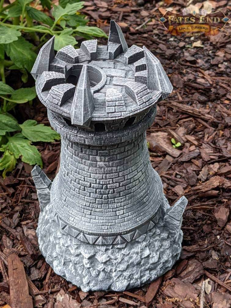 Fighter 3D Printed Dice Tower - Fate's End Collection - Stand your ground with each roll! - Black / Yes- Include Random Dice Set