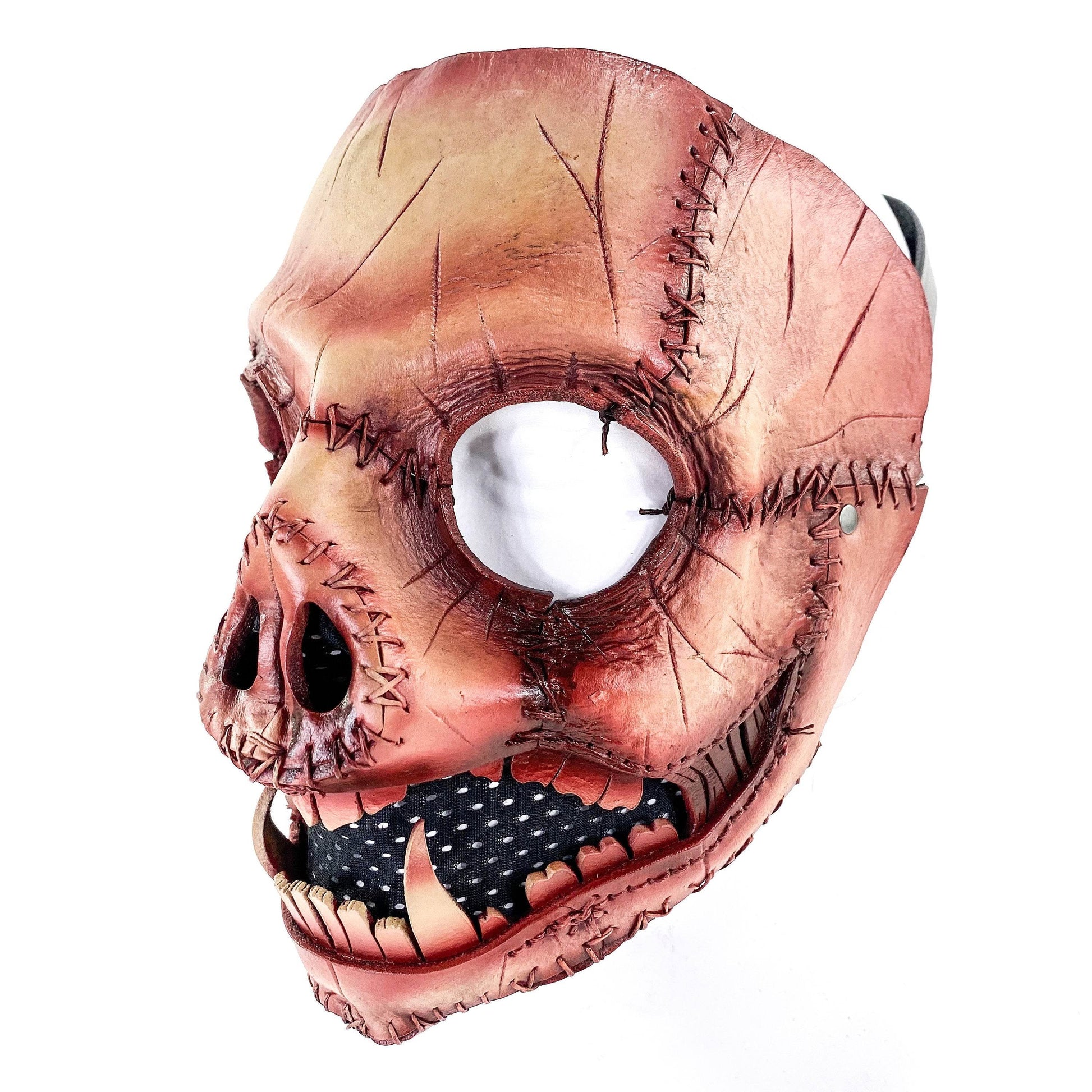 Evil Swine - Genuine Leather Mask - Freshly Butchered Horror Pig - Handmade Full Face Cover for Halloween or Performance Costume - 