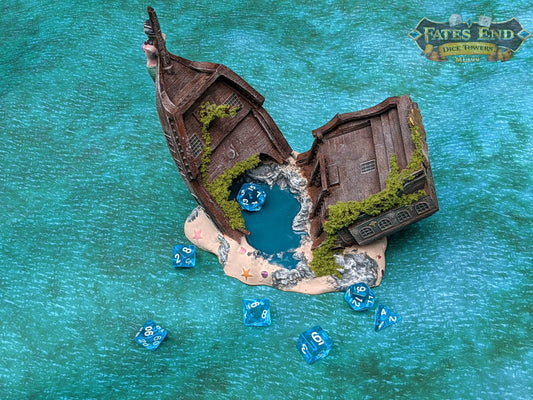 Pirate Ship 3D Printed Dice Tower - Fate's End Collection - Tabletop RPG Gaming Fantasy Cosplay - Sail Uncharted Waters of Fate in Flair . - Black / Yes- Include Random Dice Set
