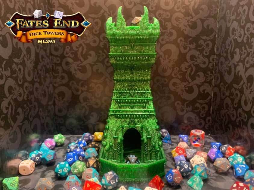 Fates End Necromancer Dice Tower - Green Bronze / Without Tray