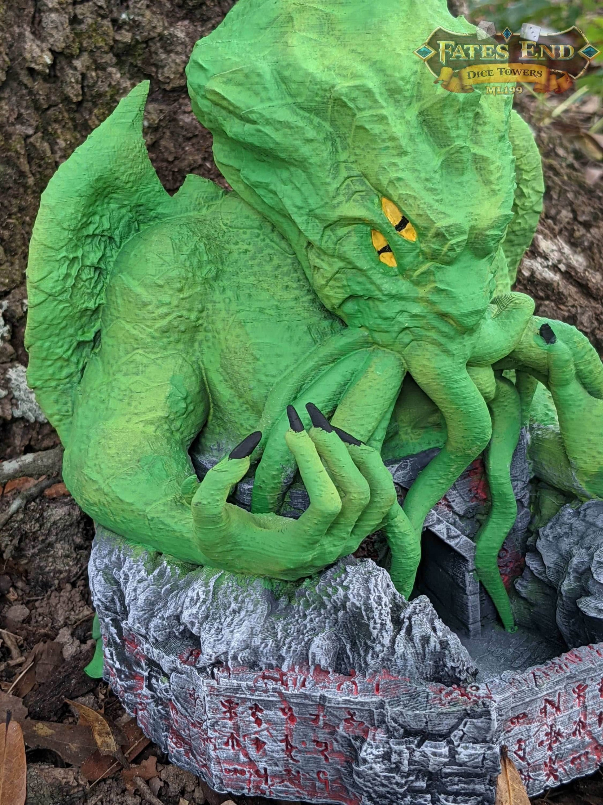 Cthulhu Dice Tower - Fate's End Collection - Unleash Cosmic Dread. Perfect for Lovecraftian Gaming! - Black / Yes- Include Random Dice Set