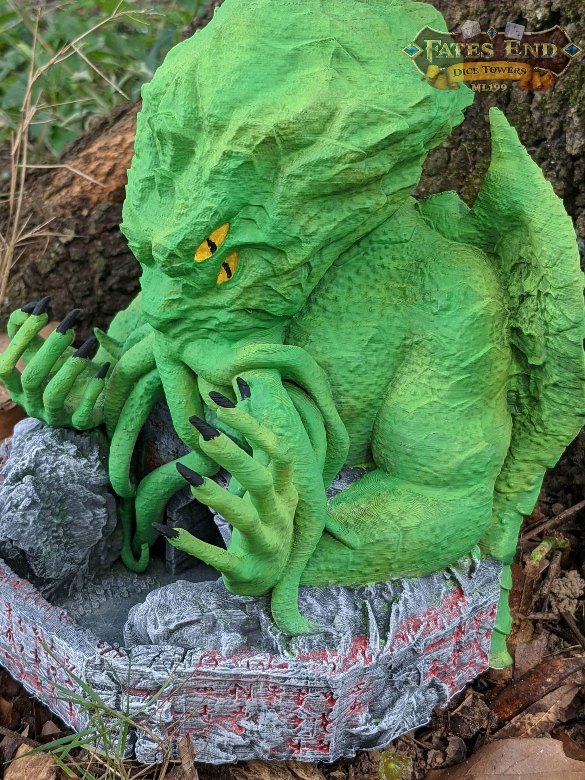 Cthulhu Dice Tower - Fate's End Collection - Unleash Cosmic Dread. Perfect for Lovecraftian Gaming! - Black / Yes- Include Random Dice Set