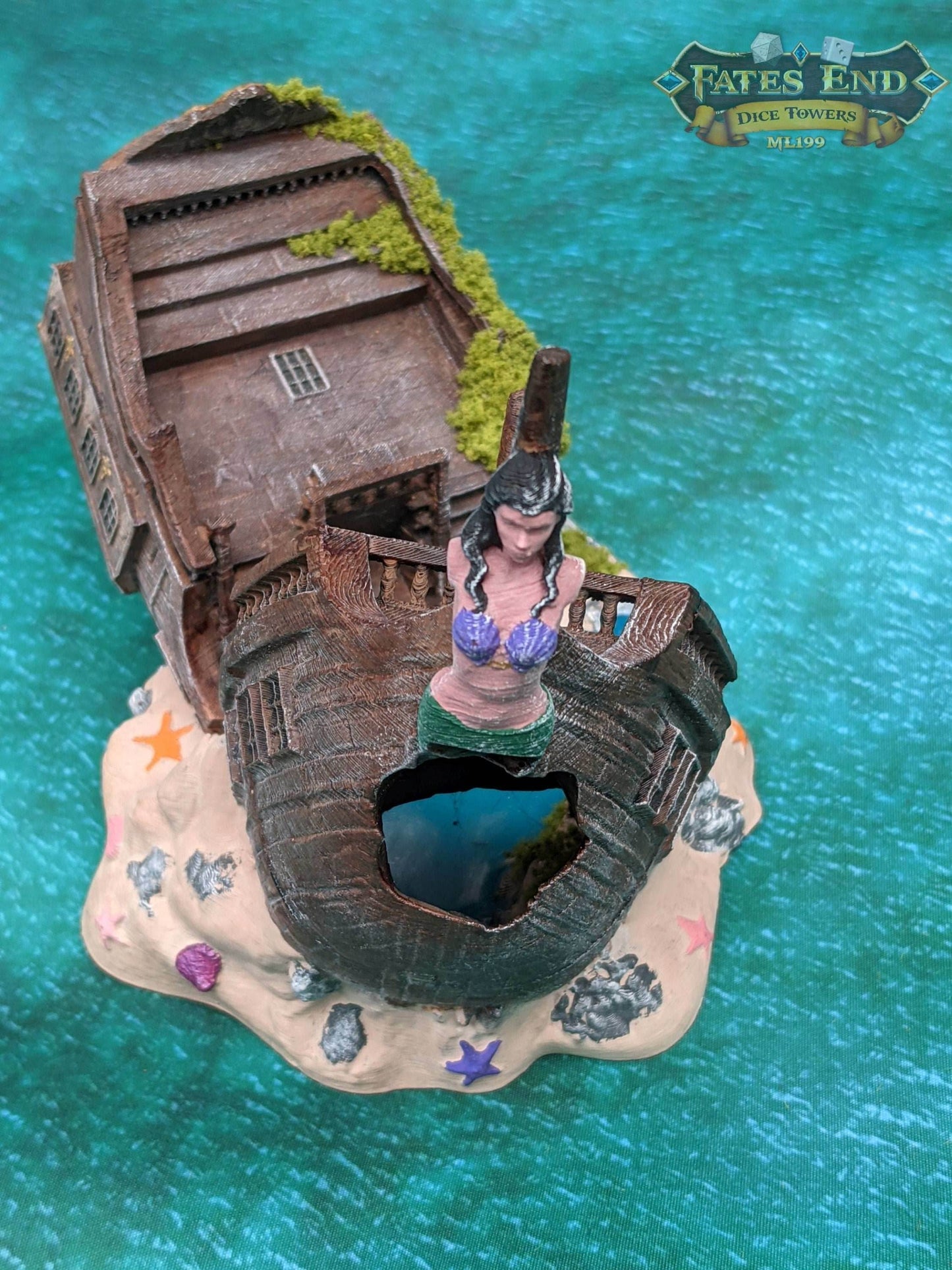 Pirate Ship 3D Printed Dice Tower - Fate's End Collection - Tabletop RPG Gaming Fantasy Cosplay - Sail Uncharted Waters of Fate in Flair . - Black / Yes- Include Random Dice Set