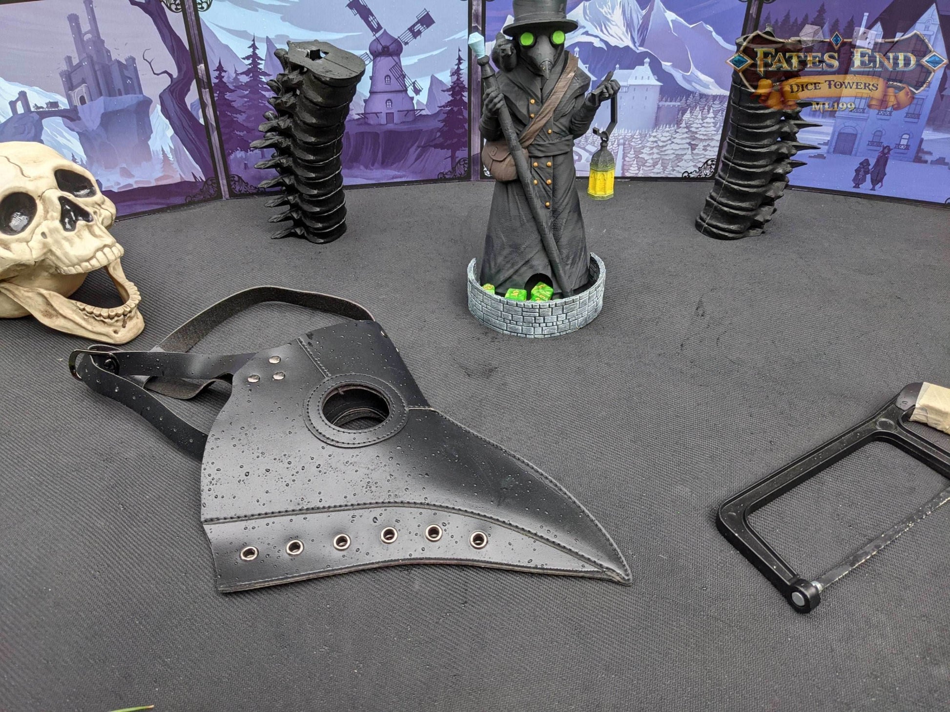 Plague Doctor 3D Printed Dice Tower | RPG Dice Tray | Gothic Decor | Unique Gift - Embrace Dark Ambiance! - Black / Yes- Include Random Dice Set