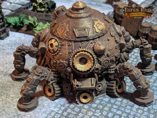 Artificer Steampunk Tank 3D Printed Dice Vault | RPG Dice Jail | D20 Box | Fate’s End Collection - Industrial Precision! - Black / Yes- Include Random Dice Set