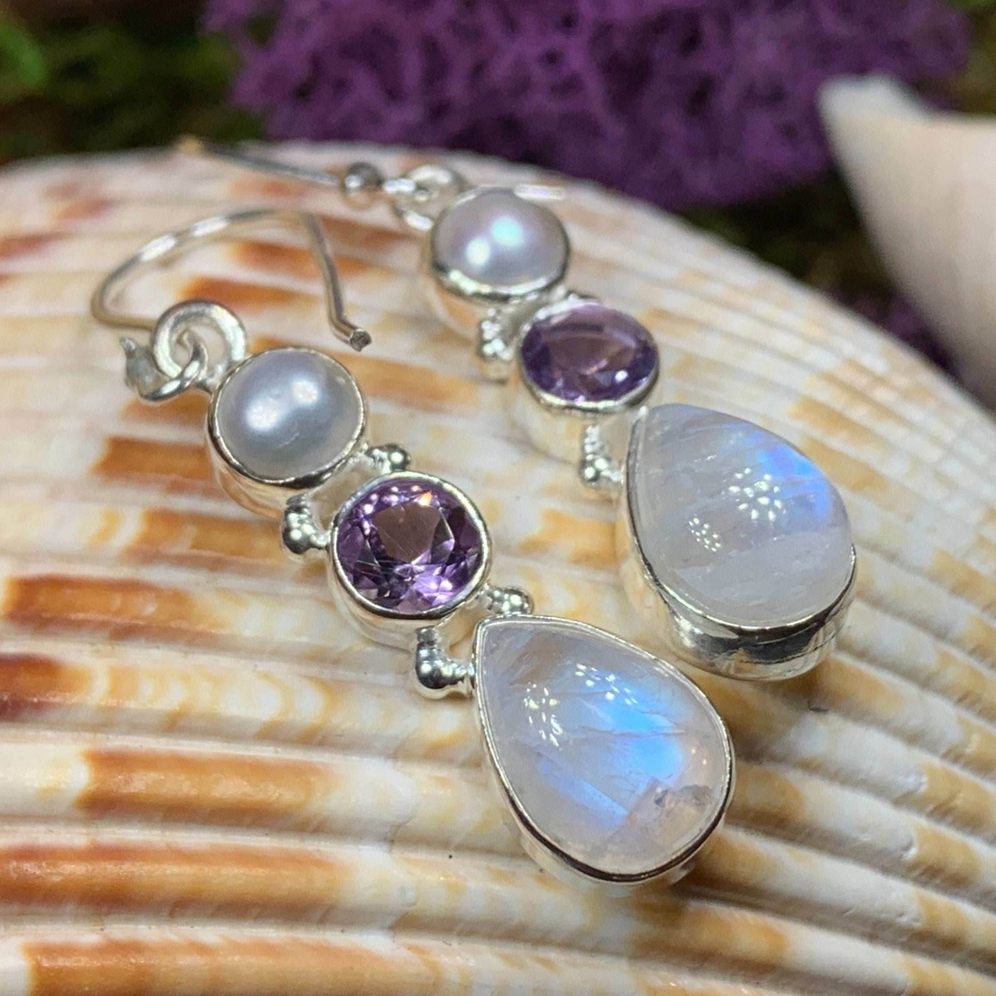Ava Moonstone Earrings - Amethyst