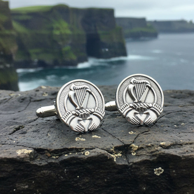 Irish Claddagh & Harp Cuff Links