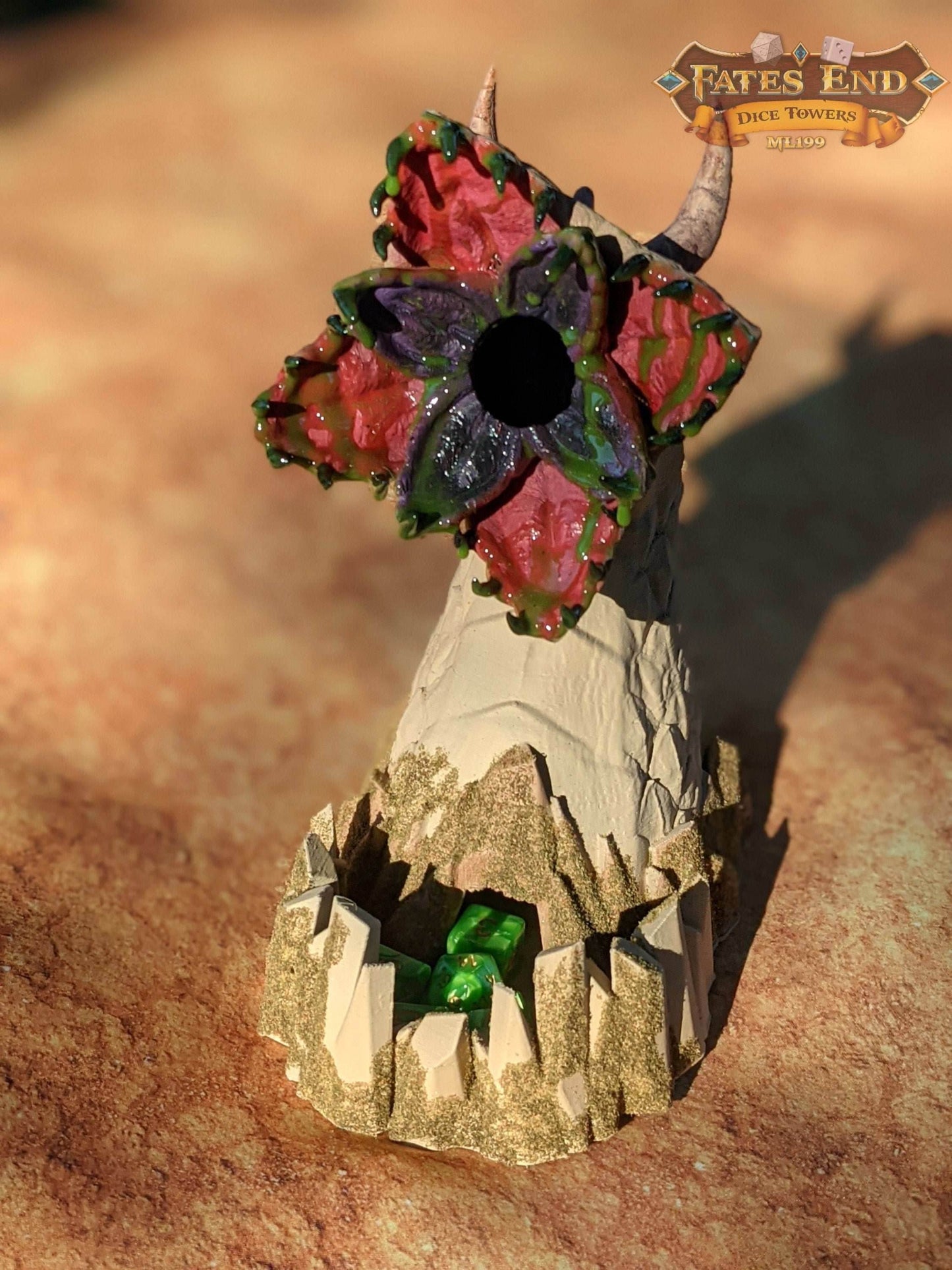 Dune Sand Worm 3D Printed Dice Tower - Fate's End Collection - Embark on a Thrilling Adventure! - Black / Yes- Include Random Dice Set