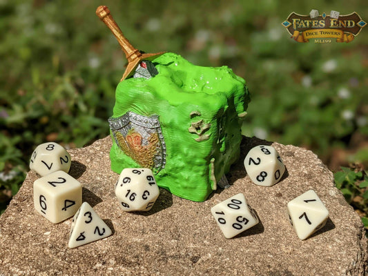 Gelatinous Cube 3D Printed Dice Jail | RPG Dice Vault | D20 Storage Box | Player Gift - Embrace the Curious Confinement! - Black / Yes- Include Random Dice Set