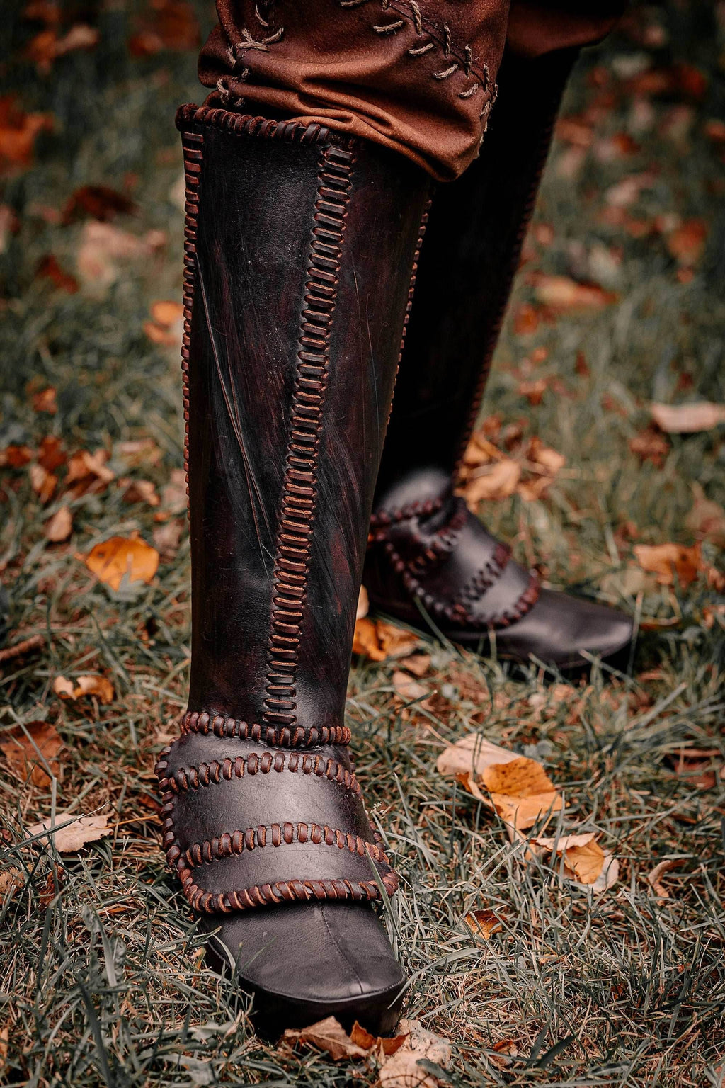 Viking leather shin guards - brown (lie photo) / S
