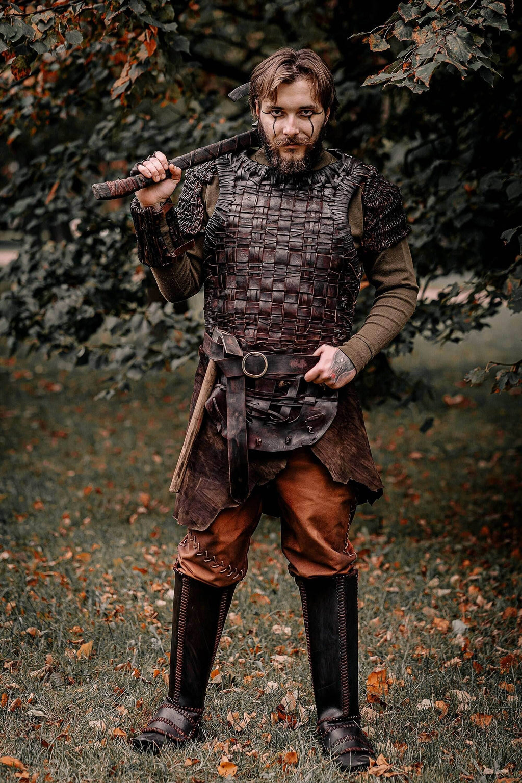 Viking leather shin guards - brown (lie photo) / S