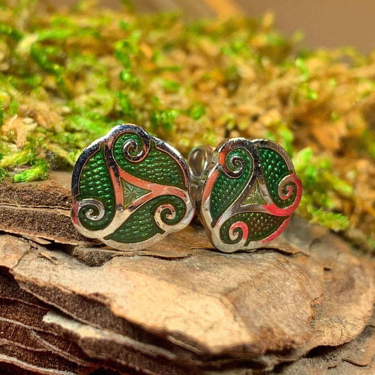 Celtic Spiral Stud Earrings - Blue