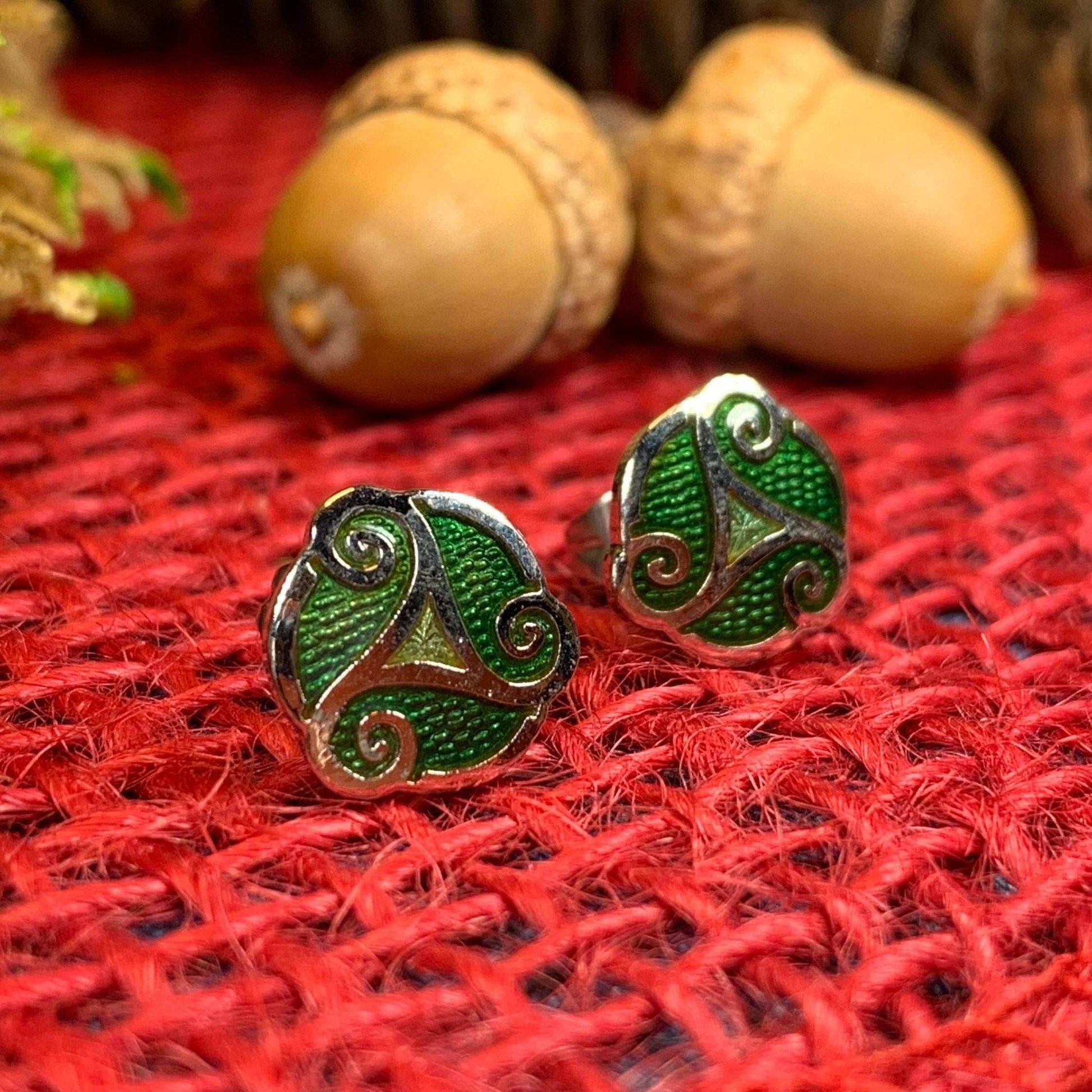Celtic Spiral Stud Earrings - Blue