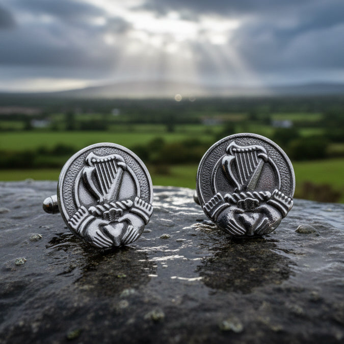 Irish Claddagh & Harp Cuff Links