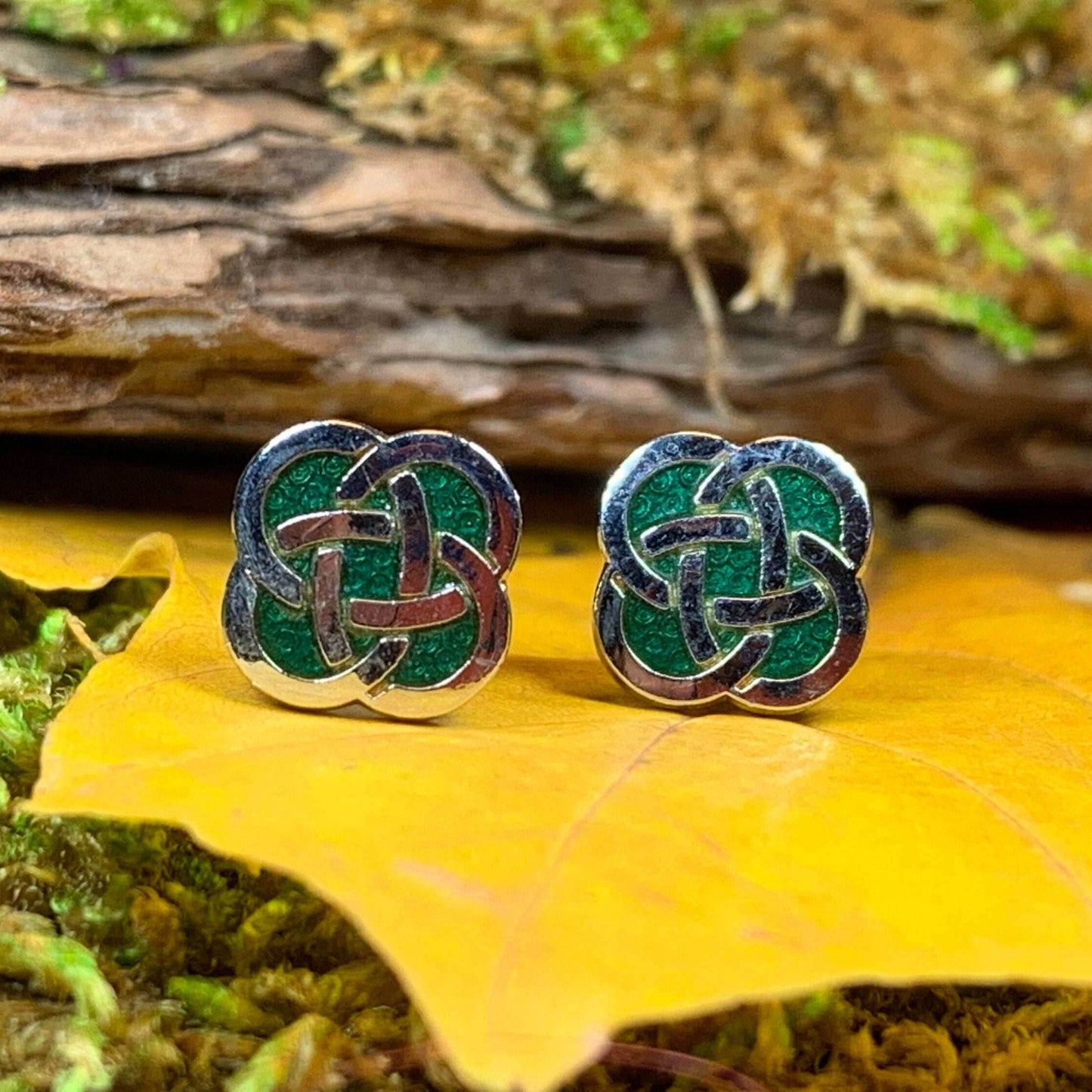 Dara Knot Stud Earrings - Green