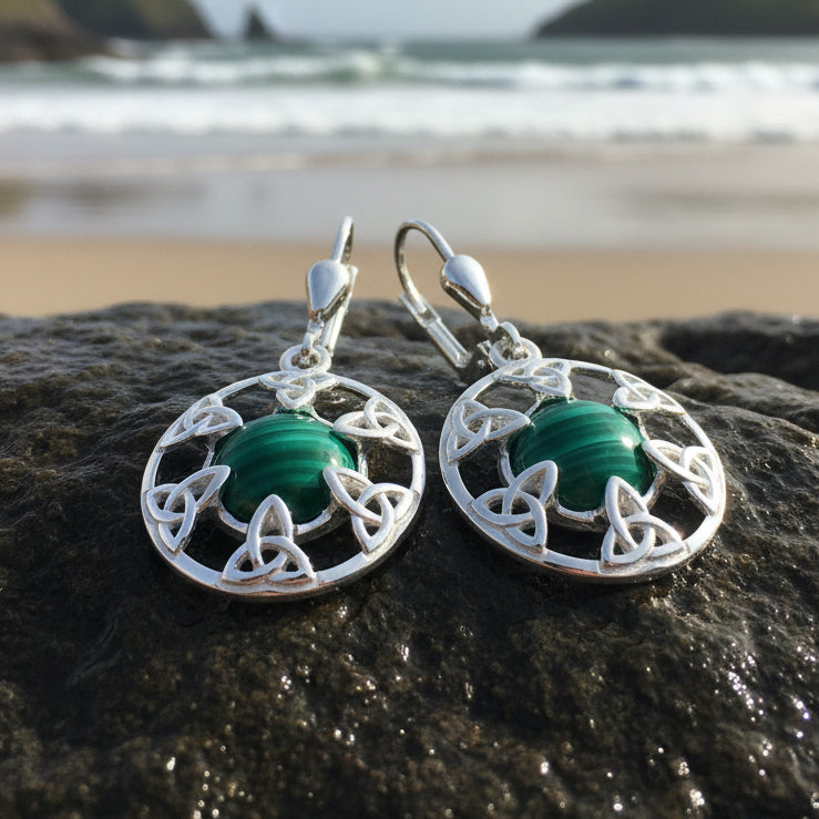 Malachite Trinity Knot Earrings