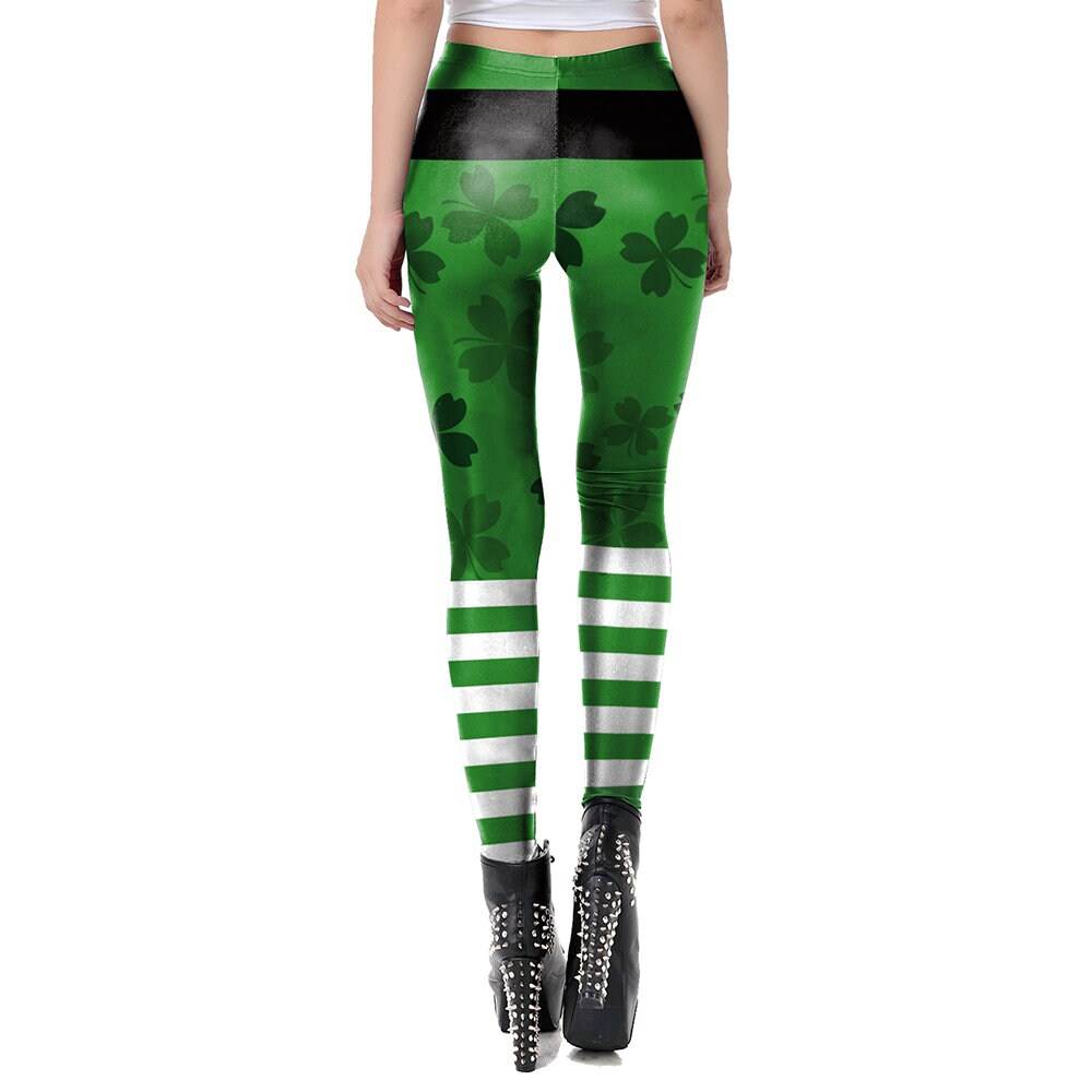 St Patricks Day Clover Print Leggings | Yoga Pants | Leprechaun Stretchy - Small