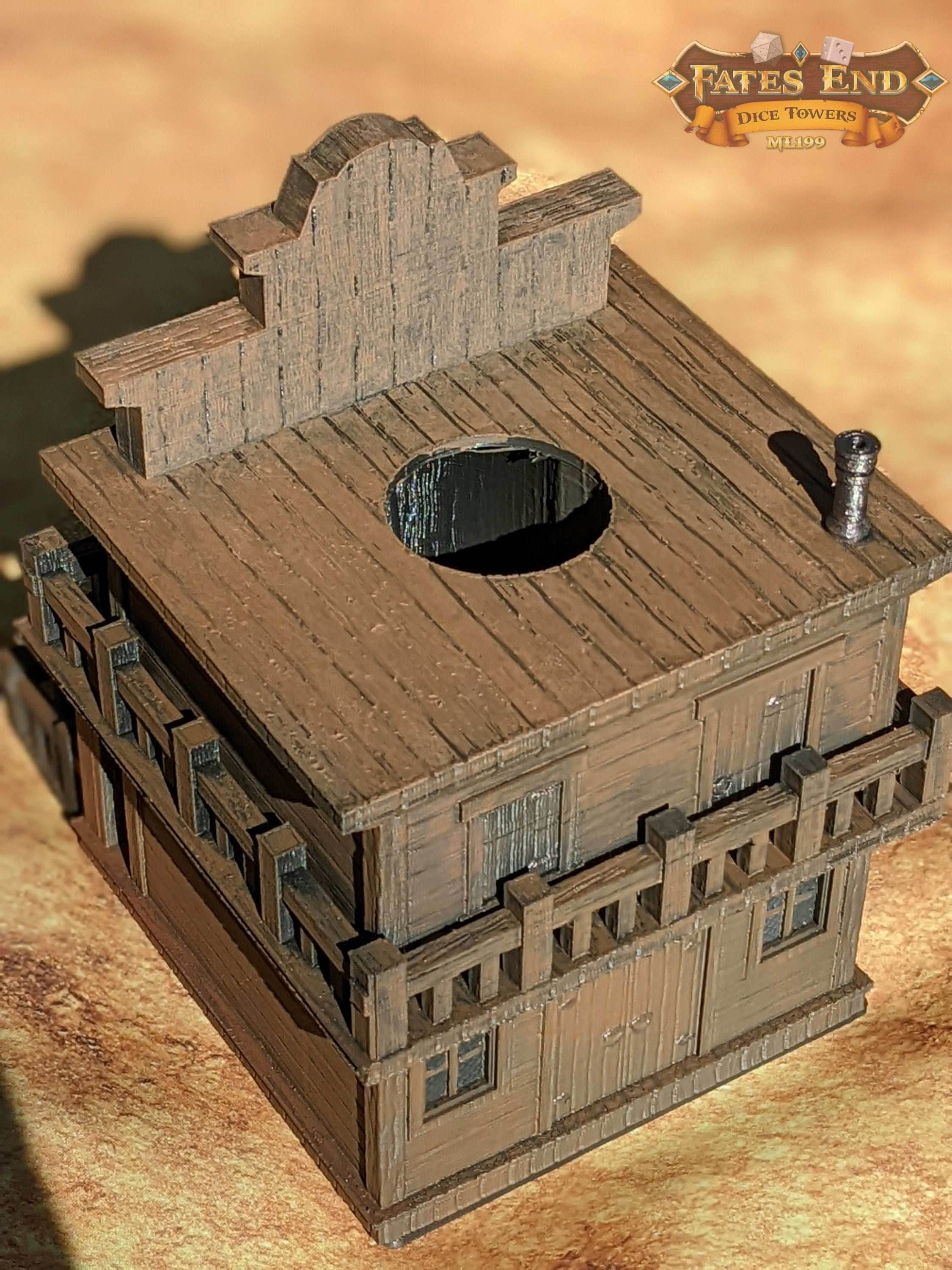 Ghost Town 3D Printed Dice Tower- Fate's End Collection- Have your sidearm ready to draw! - Black / Yes- Include Random Dice Set