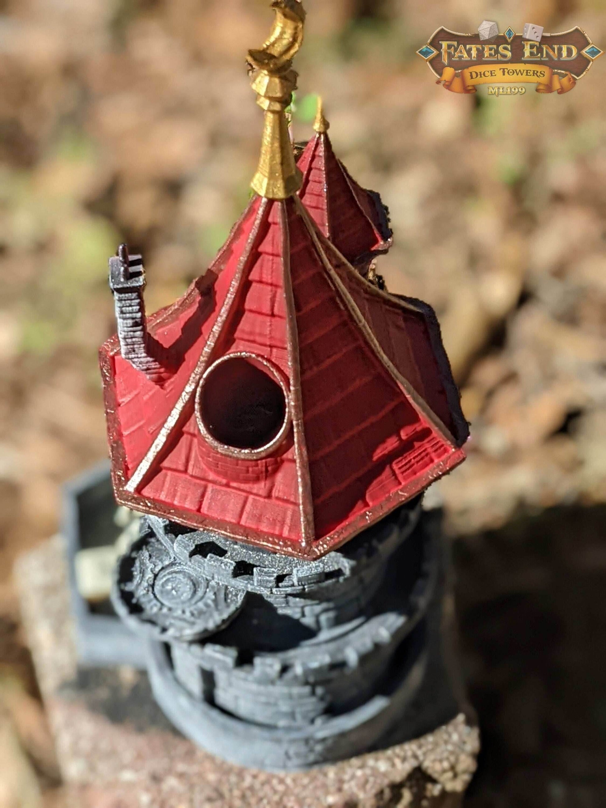 Wizard 3D Printed Dice Tower - Fate's End Collection - Tabletop RPG Gaming Fantasy Cosplay - Channel Arcane Might and Mystical Lore. - Black / Yes- Include Random Dice Set