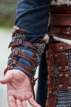 Warlord leather bracers with сhainmail - brown (as pictured)