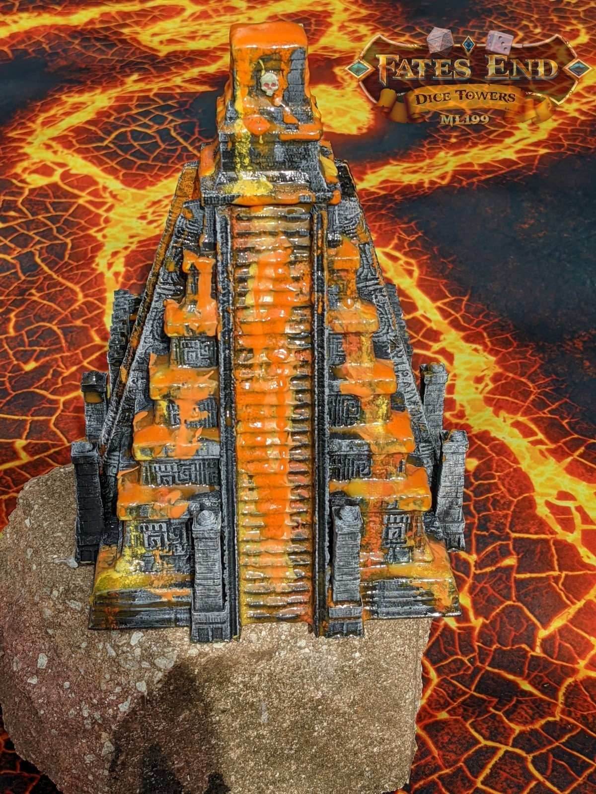 Aztec Style Temple 3D Printed Dice Tower - Fate's End Collection - Tabletop RPG - Unearth Ancient Rolls! - Black / Yes- Include Random Dice Set