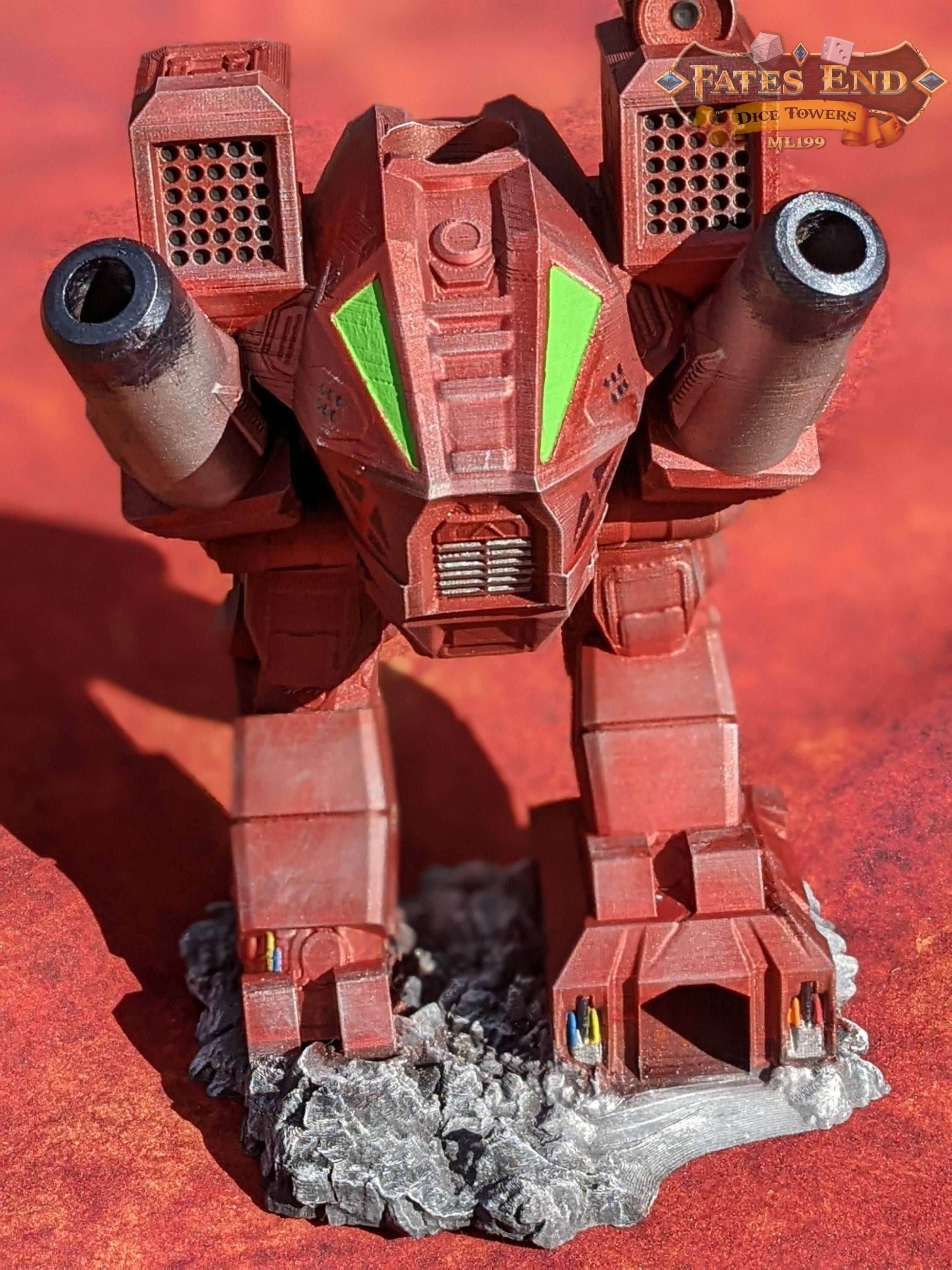 Mech Robot Sci-Fi 3D Printed Dice Tower - Fate's End Collection - Embrace the Power! - Black / Yes- Include Random Dice Set