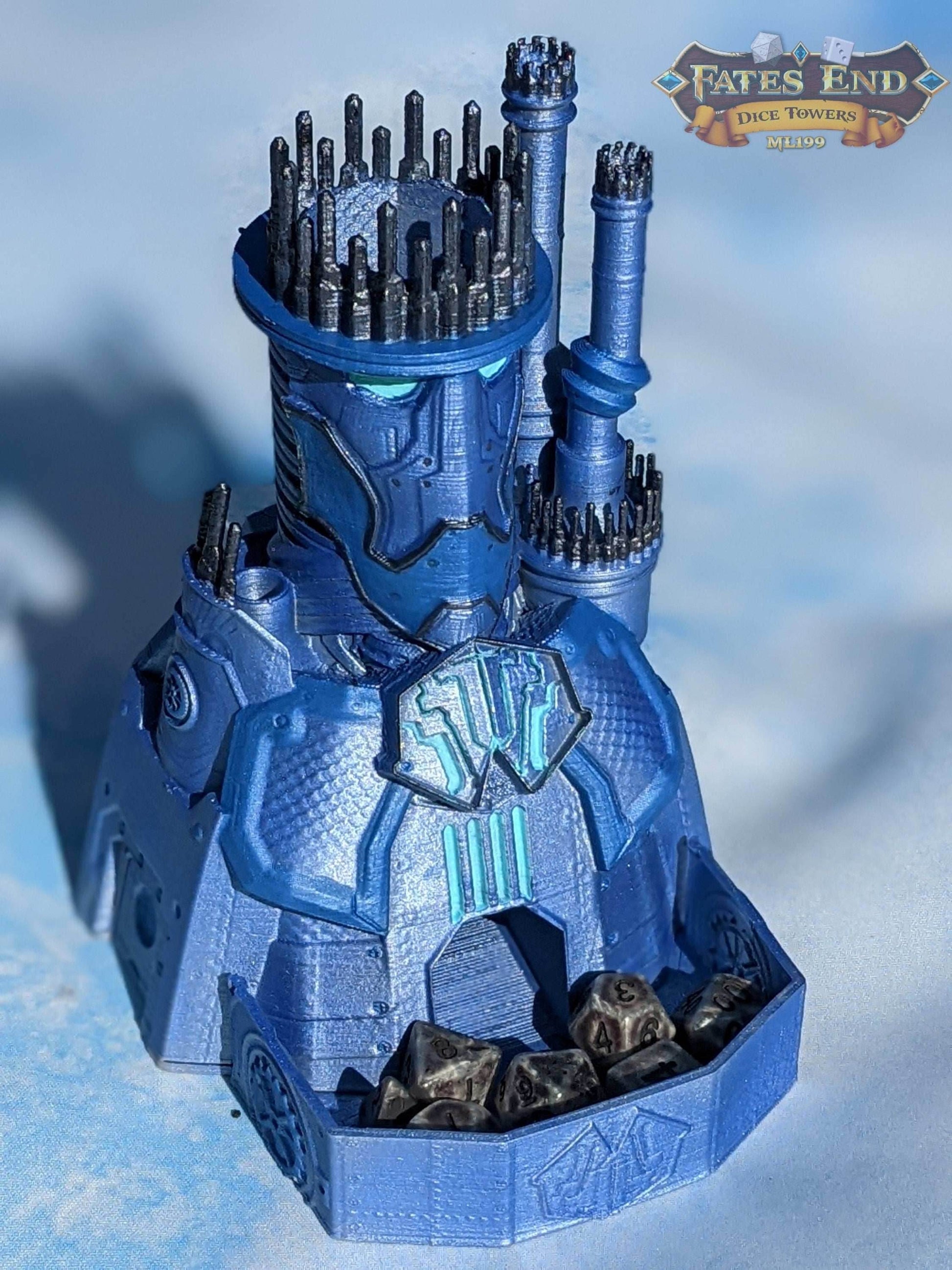 Warforged Steampunk 3D Printed Dice Tower - Fate's End Collection - Forge Rolls in the Crucible of Mechanized Might and Living Steel. - Black / Yes- Include Random Dice Set