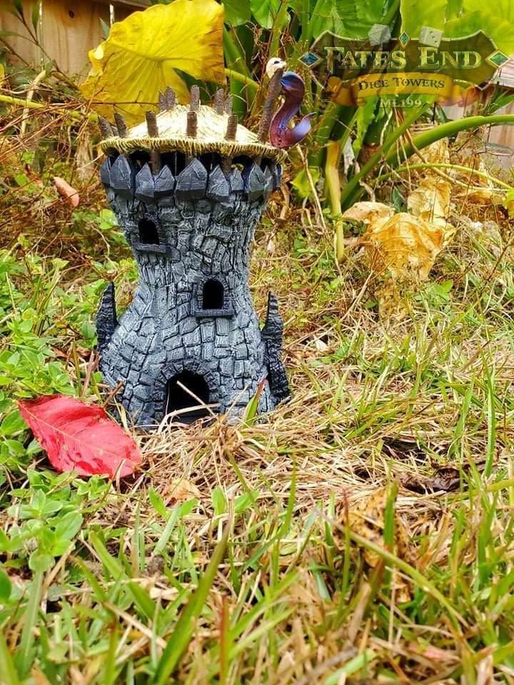 Goblin 3D Printed Dice Tower - Fate's End Collection - Tabletop RPG Gaming D20 - Embrace the Mischief with our Goblin Dice Tower! - Black / Yes- Include Random Dice Set