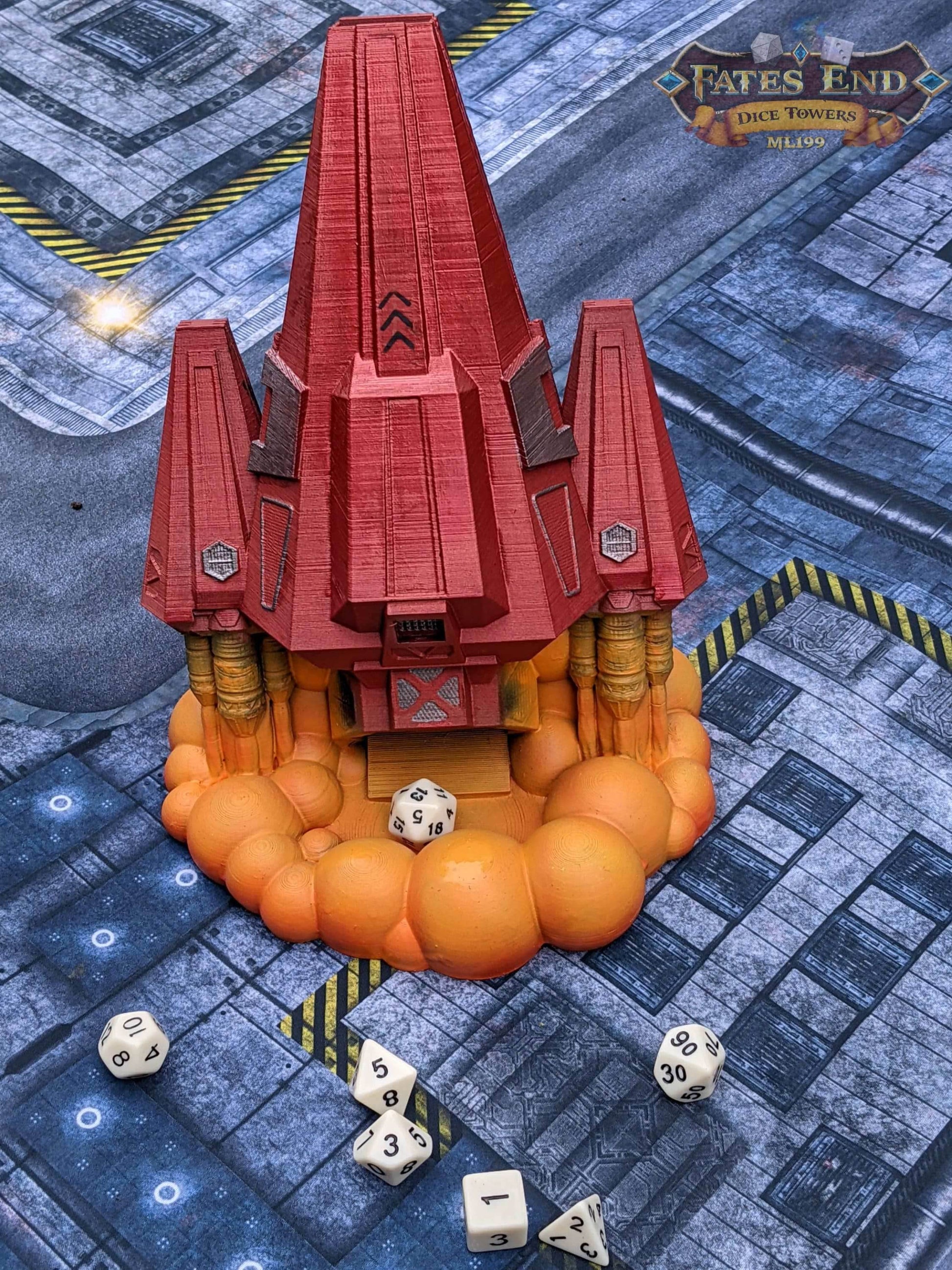 Space Ship 3D Printed Dice Tower - Fate's End Collection - Tabletop RPG Gaming Cyberpunk Cosplay - Traverse Galactic Realms & Stellar Rolls. - Black / Yes- Include Random Dice Set