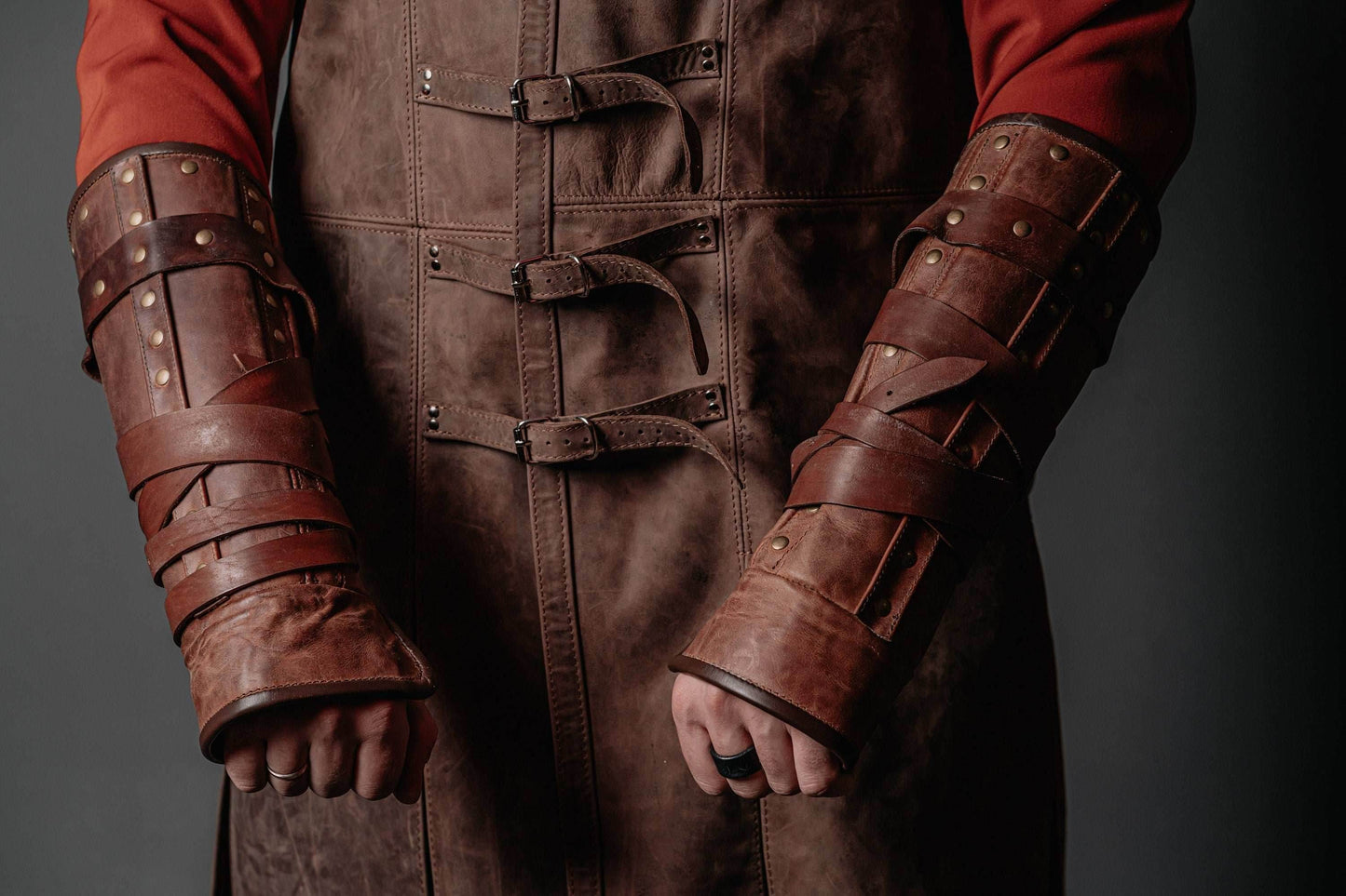 Medieval leather bracers for Larp - for one hand