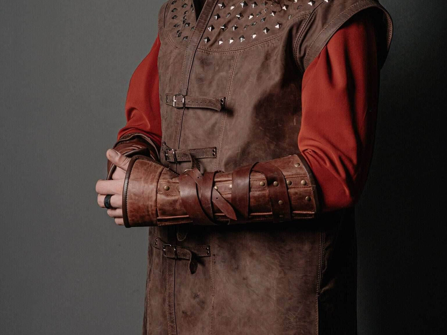 Medieval leather bracers for Larp - for one hand