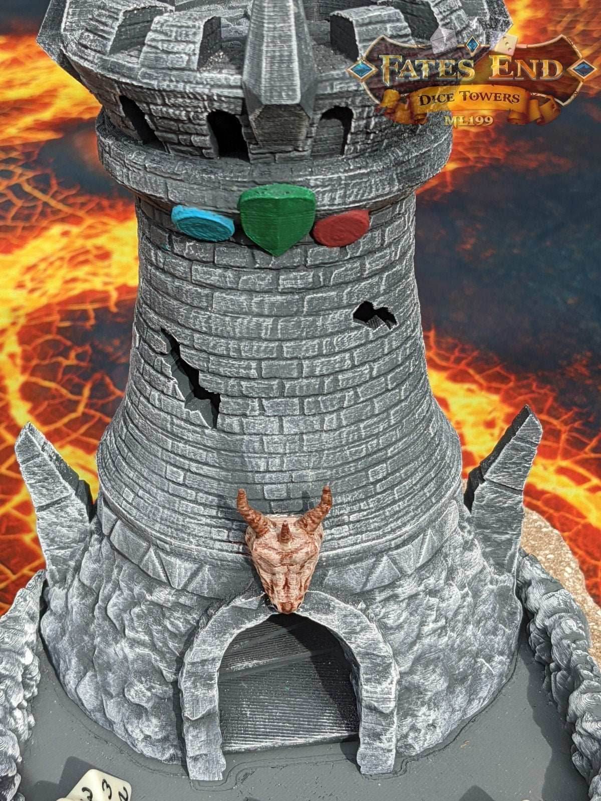 Fighter 3D Printed Dice Tower - Fate's End Collection - Stand your ground with each roll! - Black / Yes- Include Random Dice Set