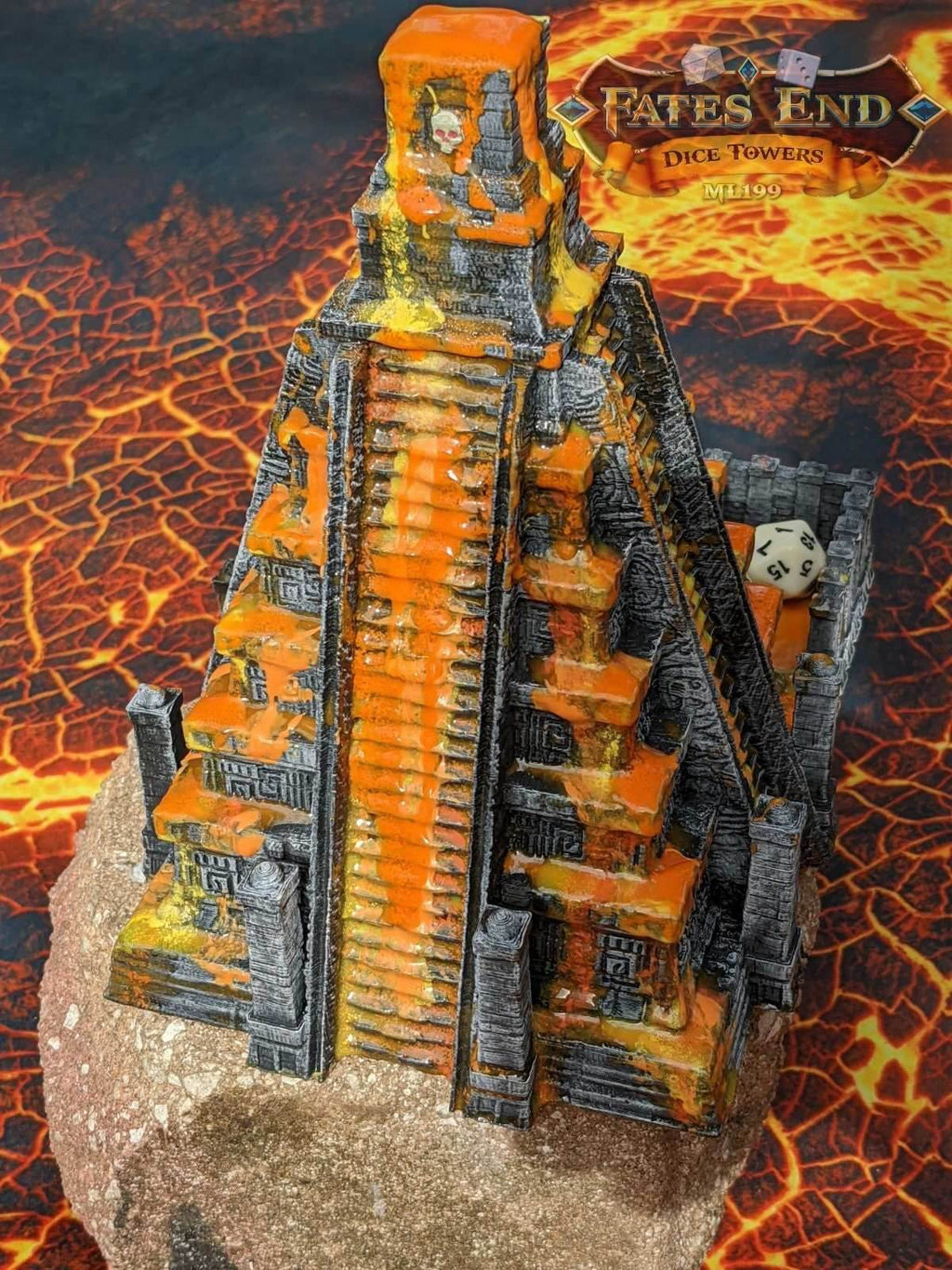 Aztec Style Temple 3D Printed Dice Tower - Fate's End Collection - Tabletop RPG - Unearth Ancient Rolls! - Black / Yes- Include Random Dice Set