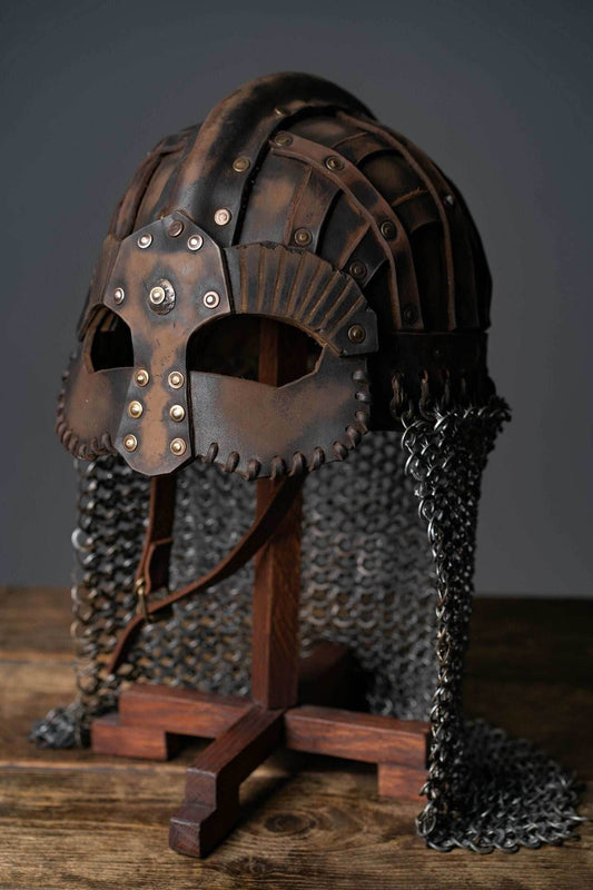 Viking vendel leather helmet - S / Brown (as on foto)