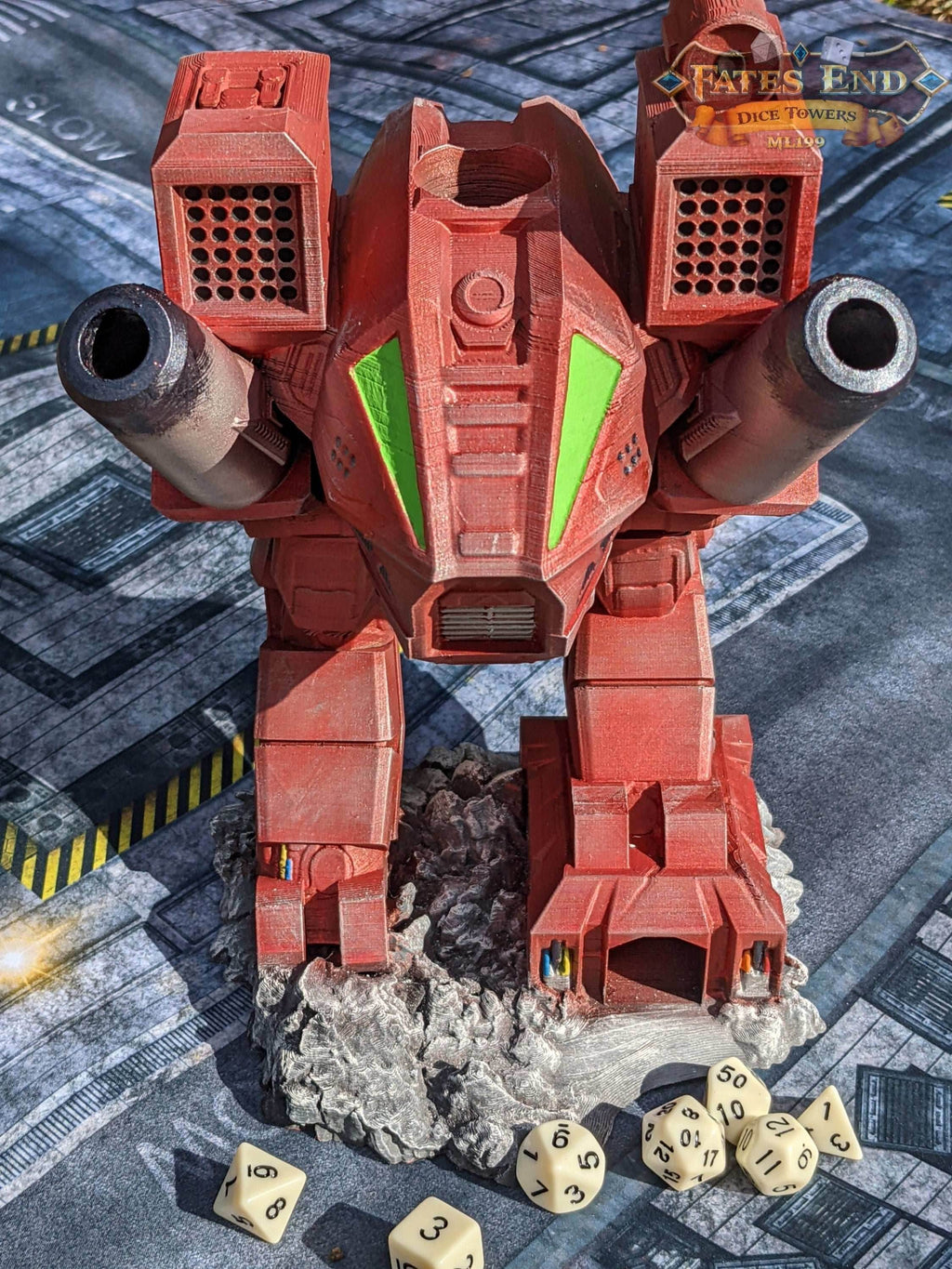 Mech Robot Sci-Fi 3D Printed Dice Tower - Fate's End Collection - Embrace the Power! - Black / Yes- Include Random Dice Set