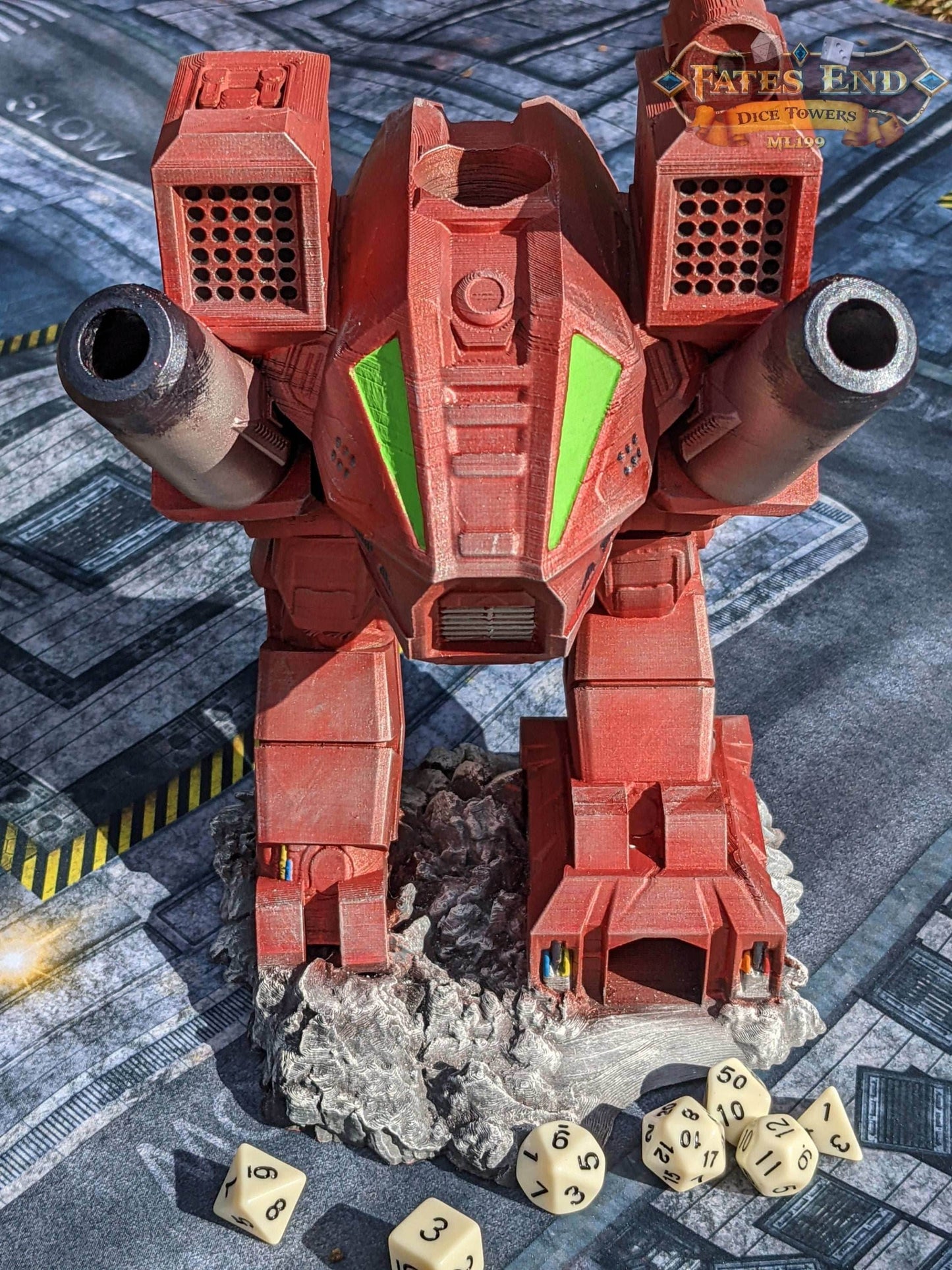 Mech Robot Sci-Fi 3D Printed Dice Tower - Fate's End Collection - Embrace the Power! - Black / Yes- Include Random Dice Set