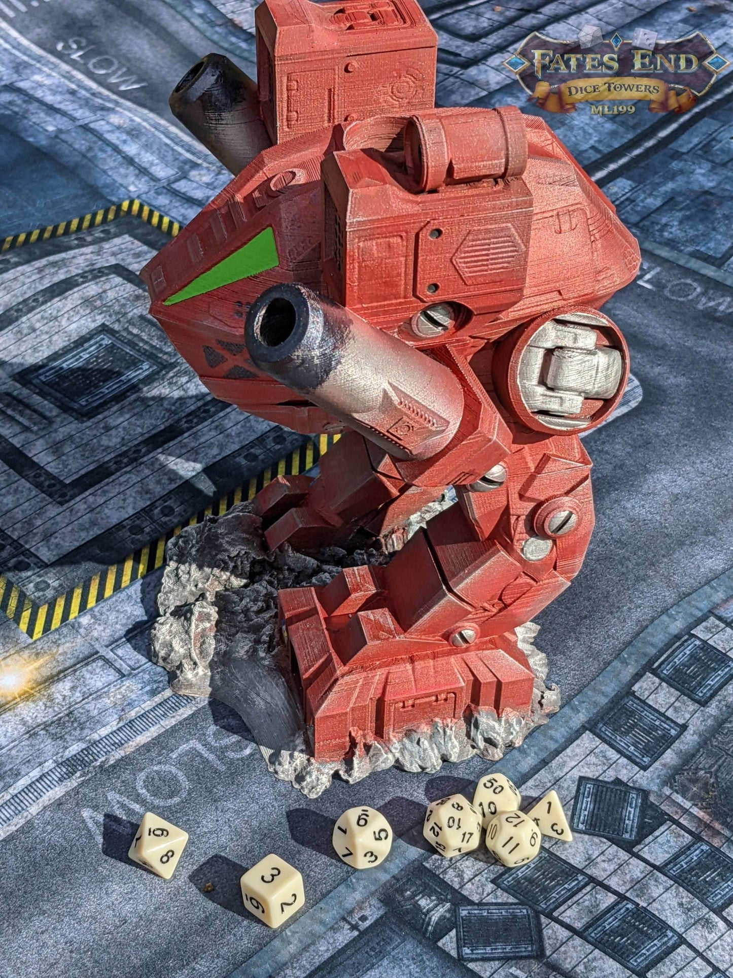 Mech Robot Sci-Fi 3D Printed Dice Tower - Fate's End Collection - Embrace the Power! - Black / Yes- Include Random Dice Set