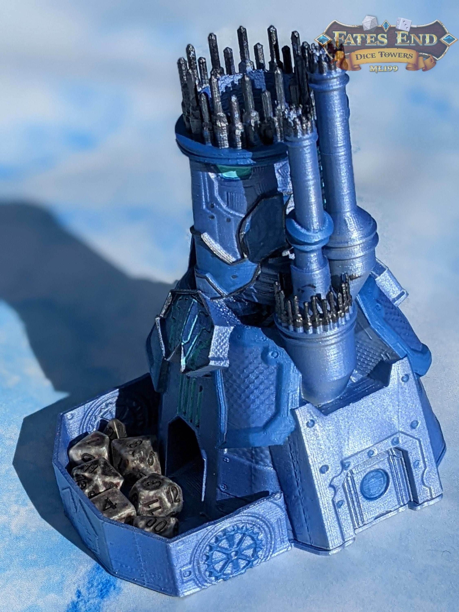 Warforged Steampunk 3D Printed Dice Tower - Fate's End Collection - Forge Rolls in the Crucible of Mechanized Might and Living Steel. - Black / Yes- Include Random Dice Set